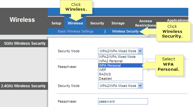 configure router to use wpa2 personal